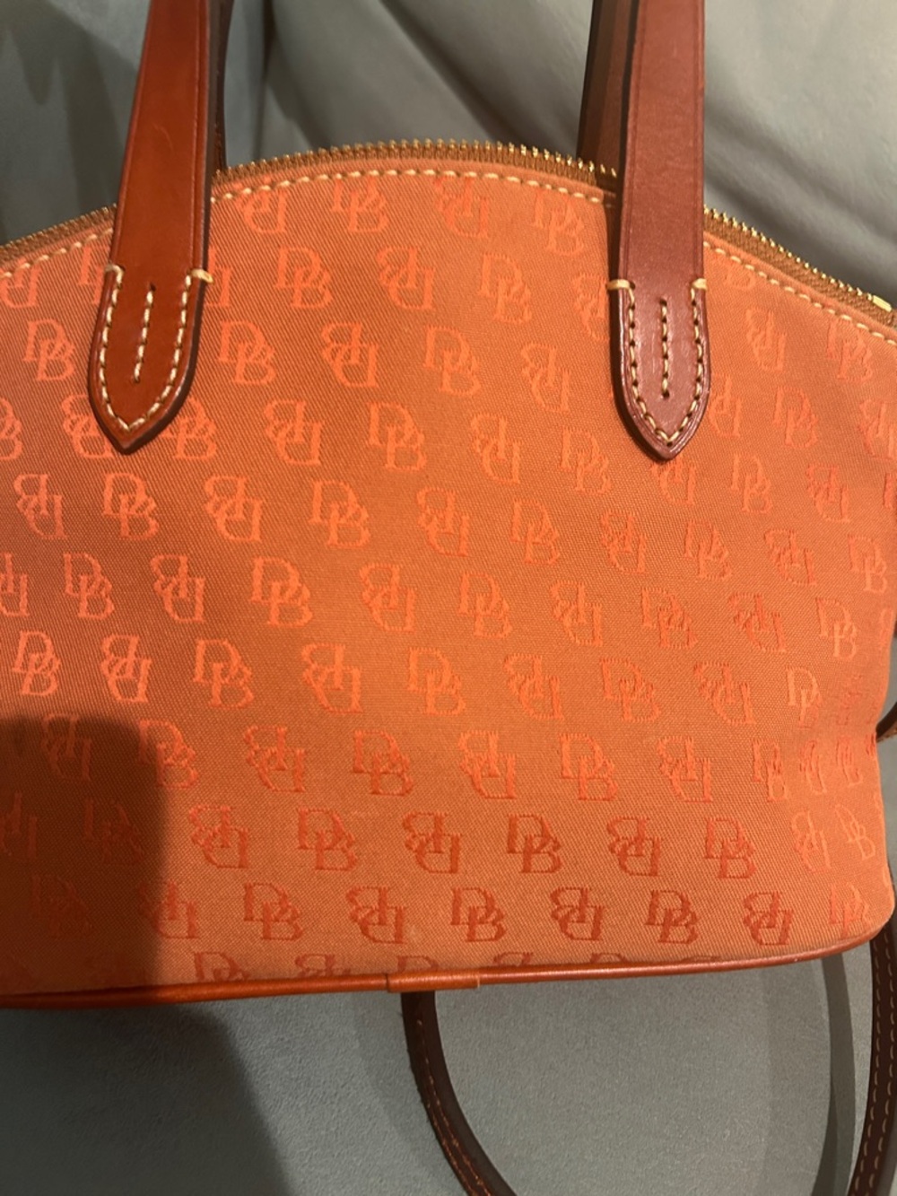Dooney & Bourke Ruby Mini Satchel Orange Logo Dome Crossbody with Brown Trim - Picture 5 of 5